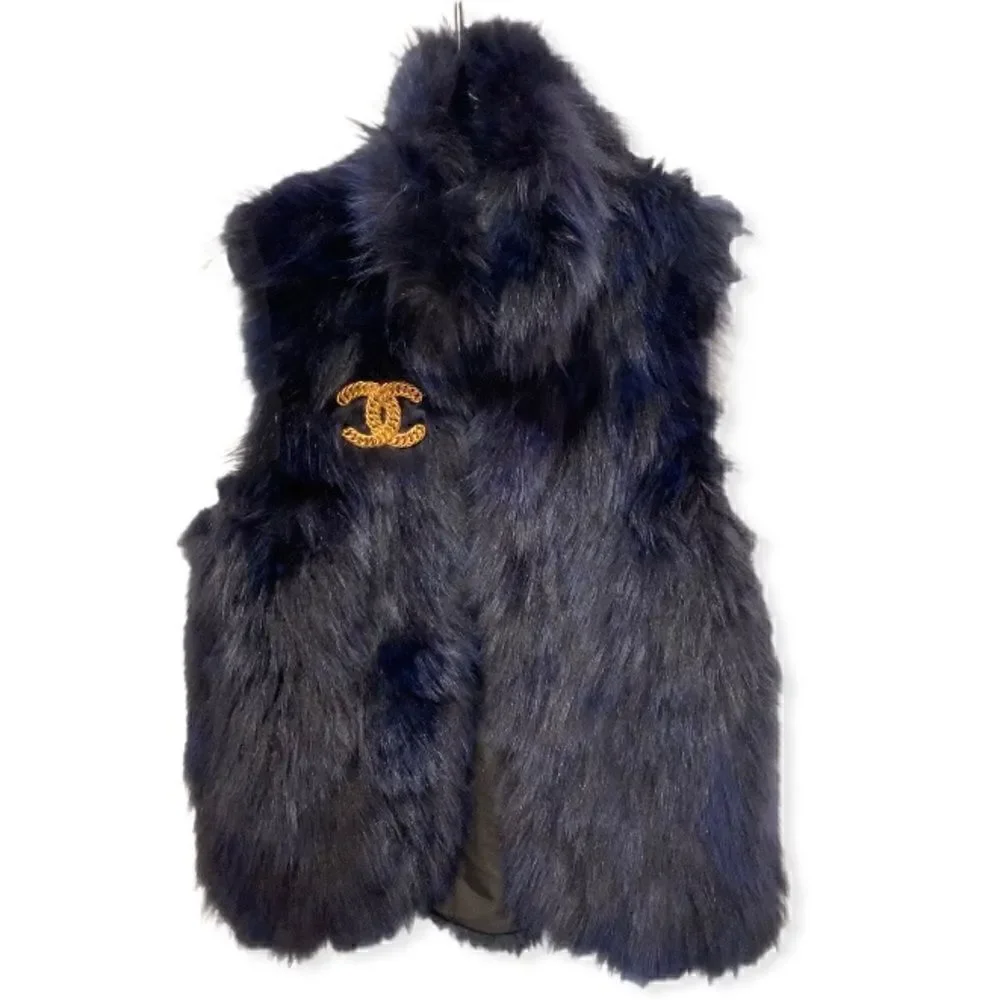 ADRIENNE LANDAU Blue Fur Vest |Size:Medium|